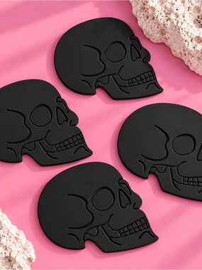 Skull Head Coaster Set — Halloween Decor — Handmade Coasters — Set of 4